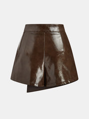 Vintage Asymmetrical Layered Faux Leahter Skorts