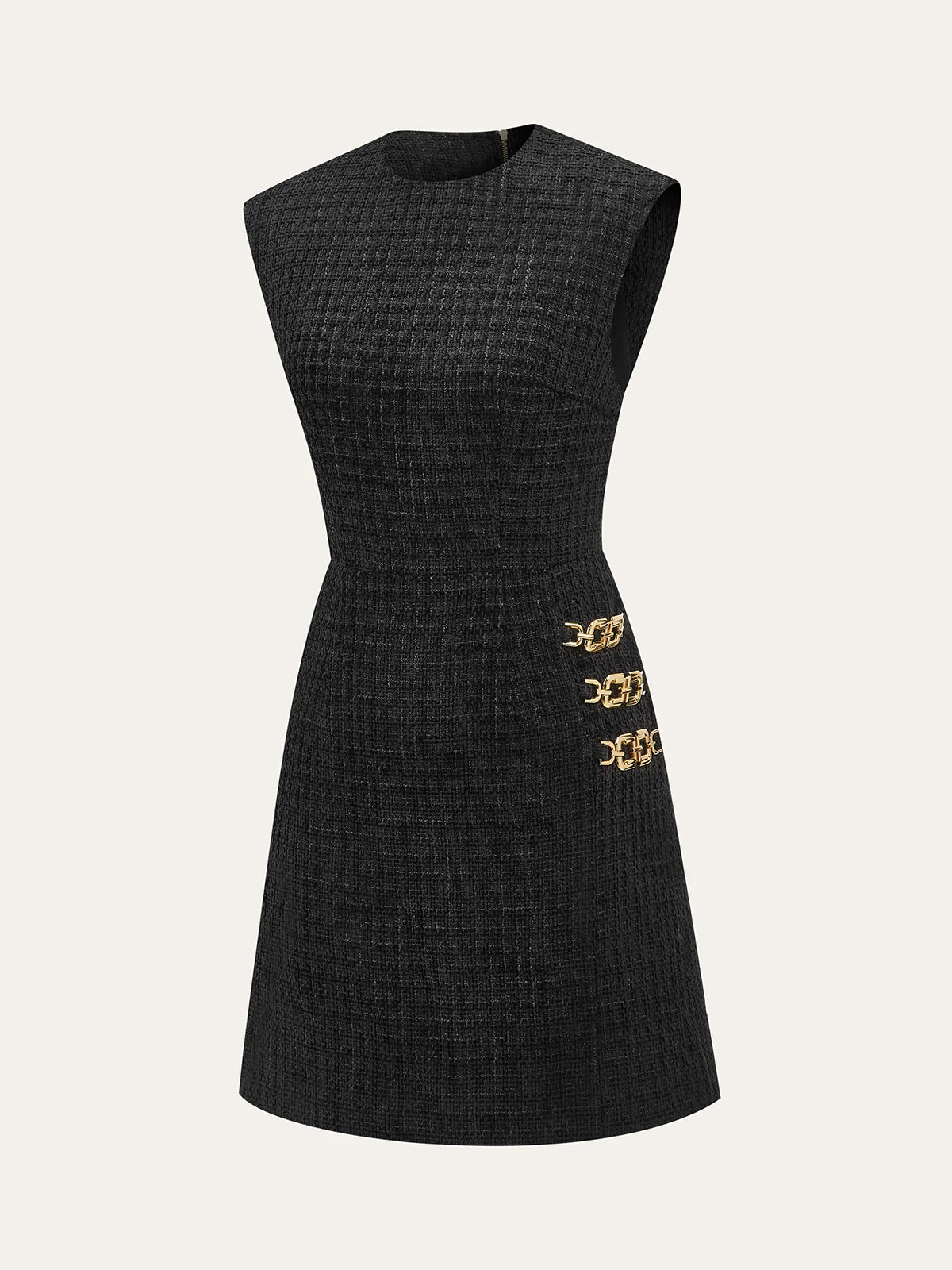 Chain Detail Tweed Sleeveless Mini Dress