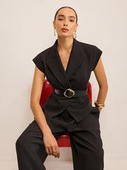 Belted Peplum Vest with Metal Buckle Detail