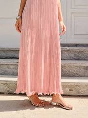 Spaghetti-Strapped Vertical-Pleated Maxi Dress