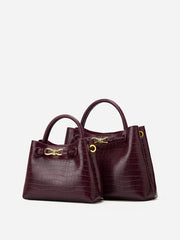 Crocodile-Embossed PU Leather Tote Bag