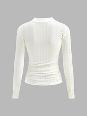 Semi-Sheer Stand Collar Side-Pleated Skinny Top