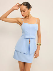 Bow Detail Slit-Front Top and Mini Skirt Set