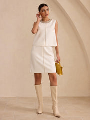 Hand-Beaded Sleeveless Top and Skirt Set