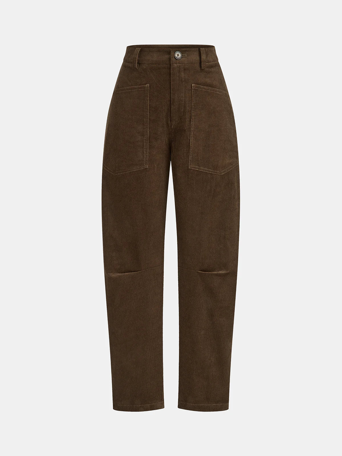 Corduroy Mid-Waist Curved-Leg Pants