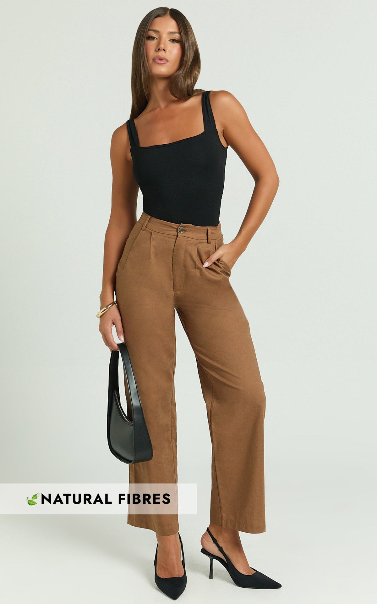 Celenia Linen Pants - High Waisted Wide Leg Pants in Tobacco