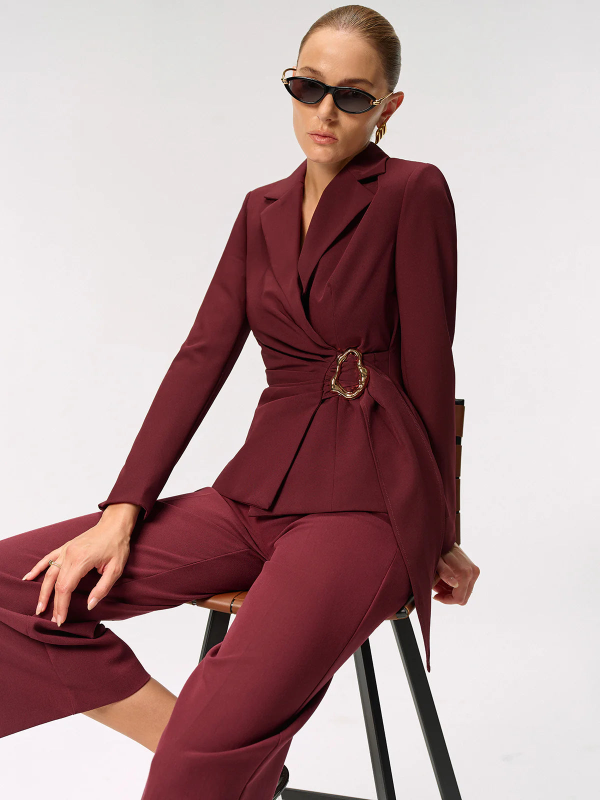 Metal Buckle Asymmetric Blazer