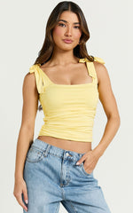 Alina Top - Tie Shoulder Square Neck Ruched Top in Lemon