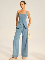Denim Cami Vest and Pants Set