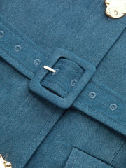 Square-Neck Belted Metal Button Mini Dress