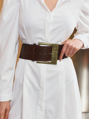 Vintage Metal Buckle PU Leather Wide Belt