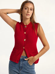 Metal Button Pocket Sweater Vest
