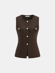 Wool Blend Metal Button Vest and Skirt Set