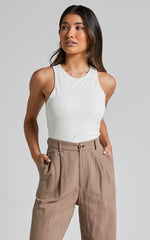 Cardella Tank - Jersey Long Line Scoop Neck Top in White