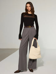 Flared Cuff Sheer Panel Knit Top