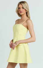 Katia Mini Dress - Strappy Corset A Line Dress in Lemon