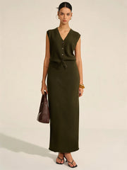 Wool Blend Knit Vest and Maxi Skirt Set