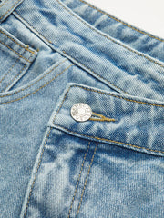 High-Waist Denim Asymmetric Curved-Leg Jeans