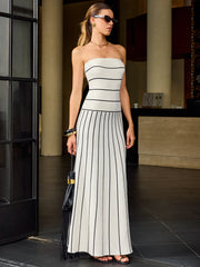 Strapless Striped Maxi Dress