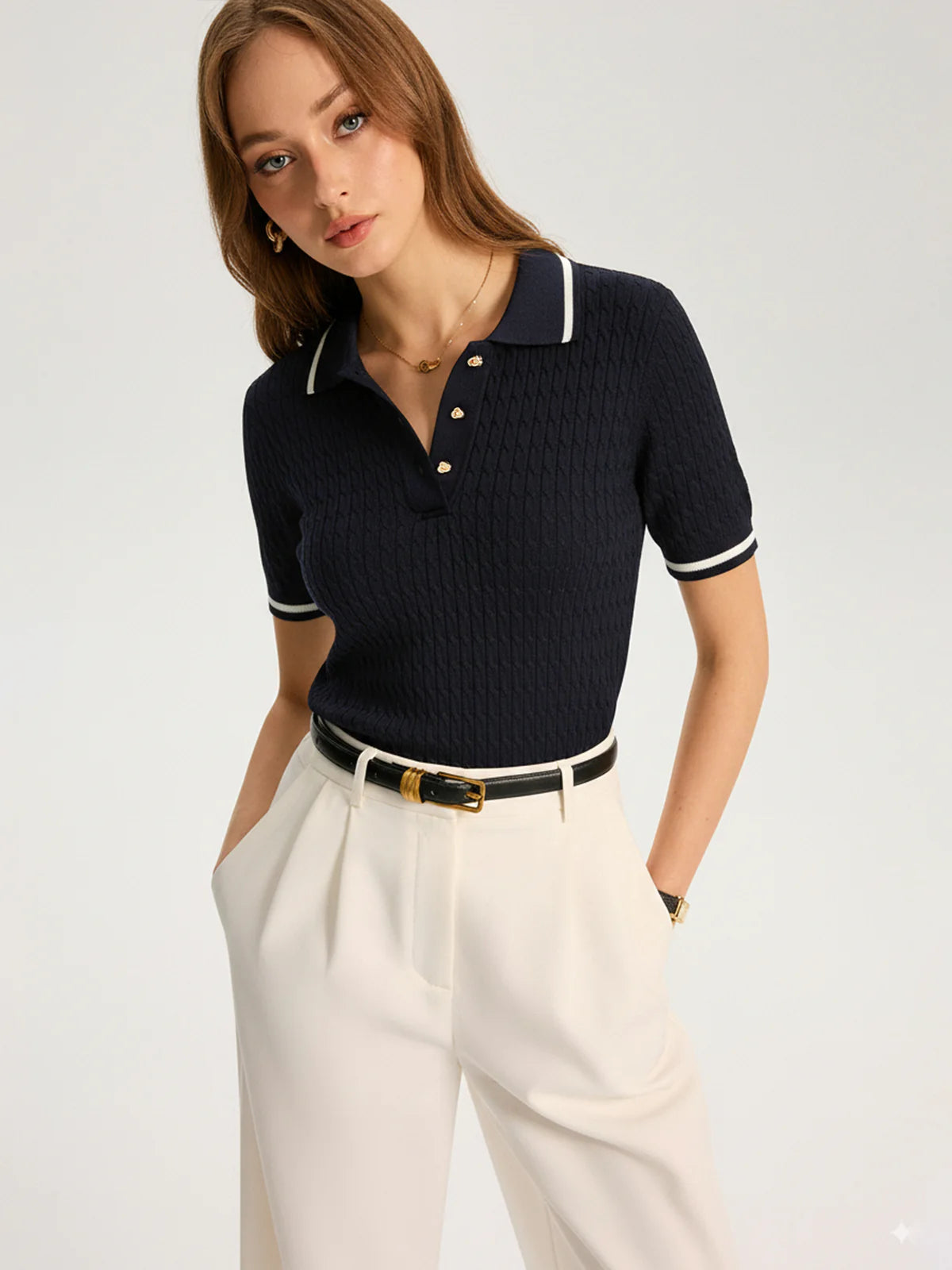 Contrast Trim Knitted Polo Shirt