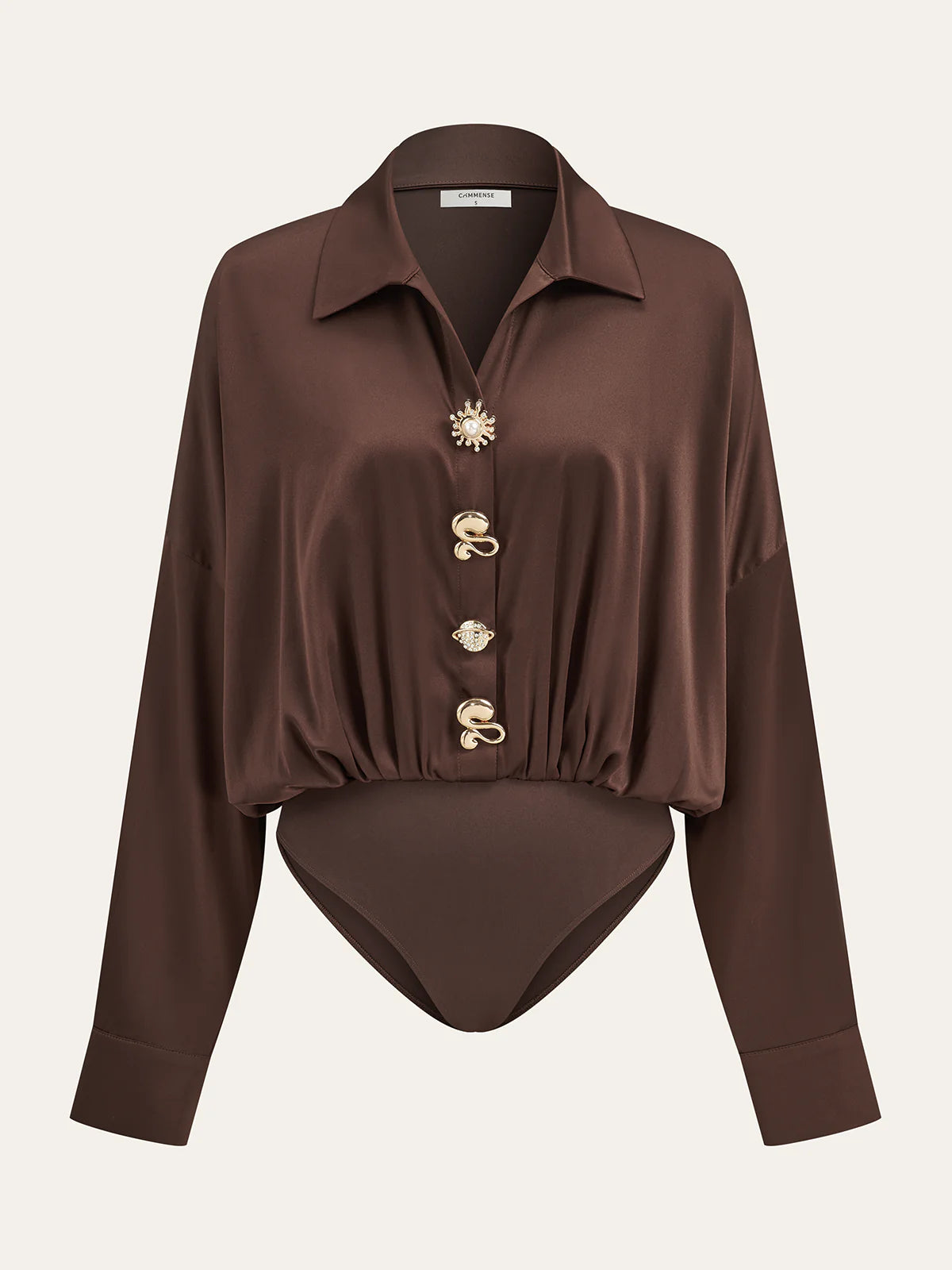 Satin Collar Metal Button Bodysuit