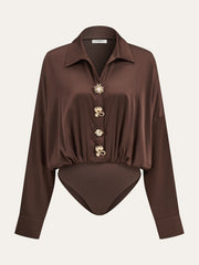 Satin Collar Metal Button Bodysuit