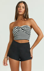 Zaria Top - Jersey Strapless Twist Front Top in White/Black