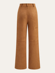 Suede Effect Mid-Waist Paneled Pants