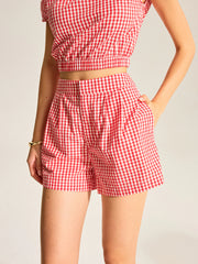 Gingham One-Shoulder Top and Shorts Set