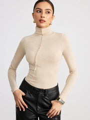 Seam Detail Turtleneck Slim T-Shirt