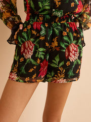 Chiffon Floral Print Elastic Waist Shorts