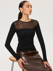 Sheer Panel Long Sleeve T-Shirt