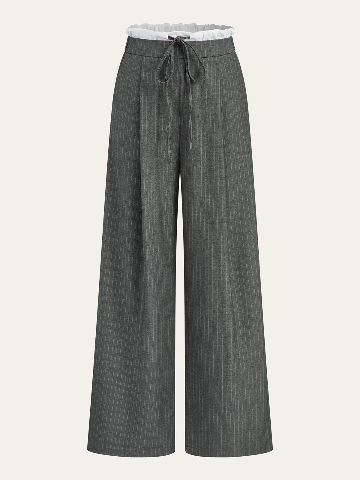 Contrast Ruffle Waistband Pinstripe Pants