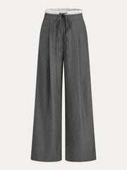 Contrast Ruffle Waistband Pinstripe Pants
