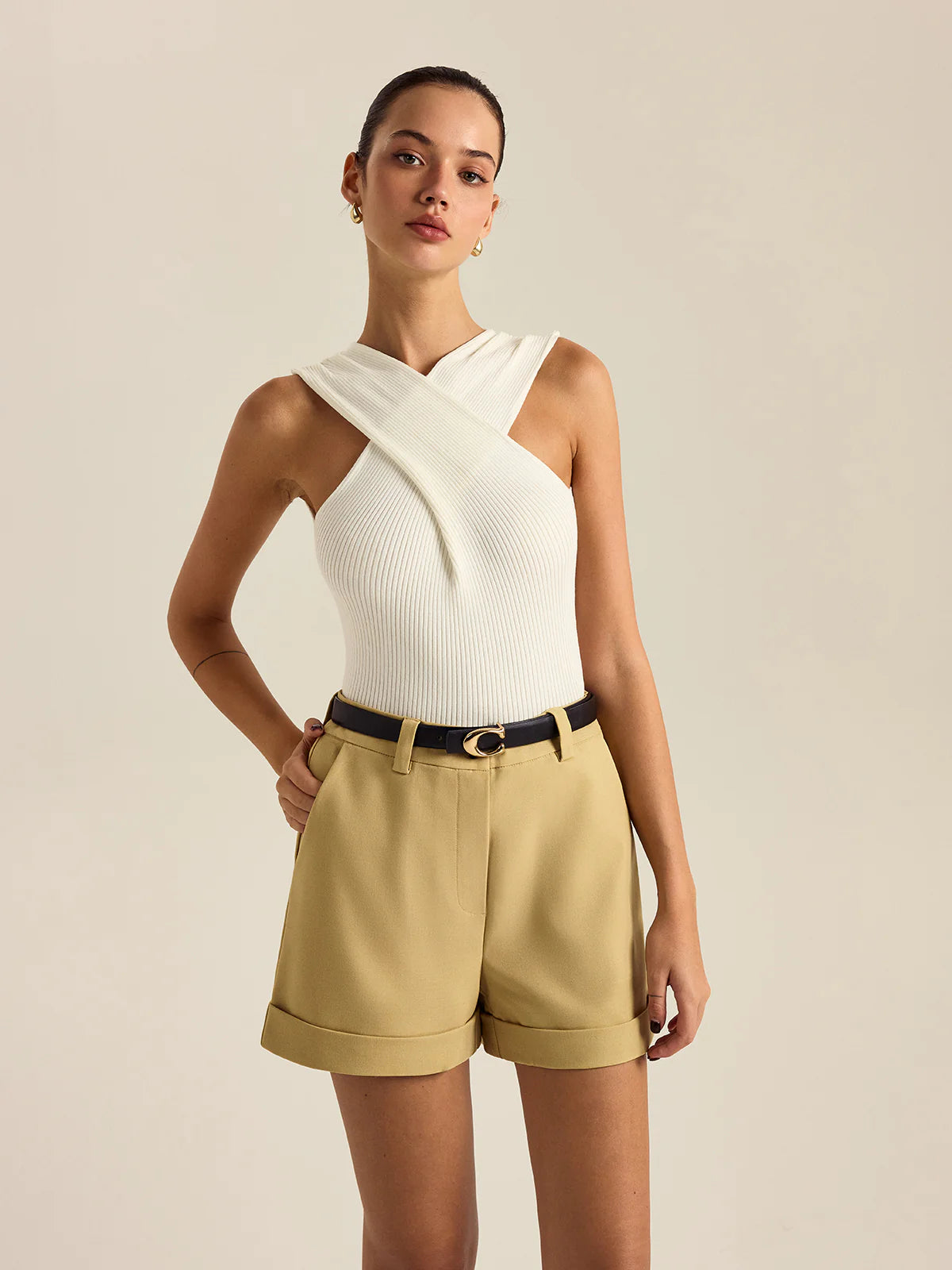 Ribbed Knit Crisscross Tank Top