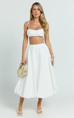 Sanders Two Piece Set - Ruche Strappy Square Neck Top And Bubble Hem Skirt in Off White