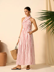 Striped Twist Halter Dress