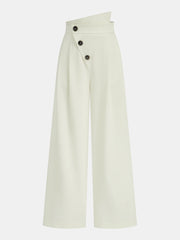 Asymmetric Button Mid-Waist Wide-Leg Pants