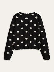 Scalloped Trim Polka Dot Knit Cardigan