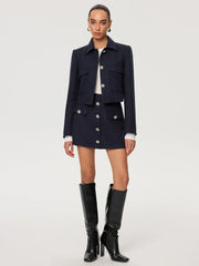 Metal Button Tweed Collared Jacket