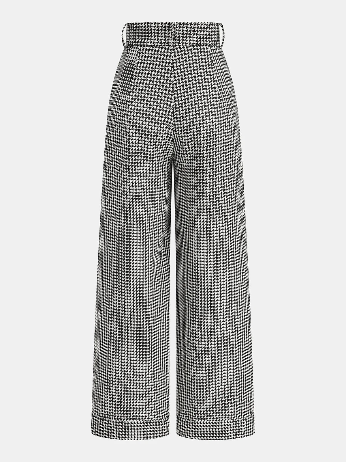 Houndstooth Pleated Buttoned Wide Leg Pants