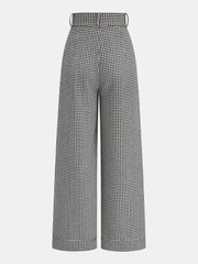 Houndstooth Pleated Buttoned Wide Leg Pants
