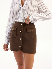 Metal Button Decor Pocket Tweed Mini Skirt