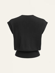 Cap Sleeve Button Cinched Knit Top
