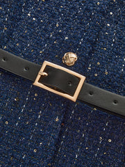 Metal Button Belted Tweed Jacket