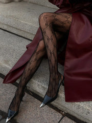 Tulle Sheer Tights With Bow Pattern