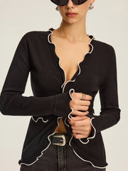 Contrast Scallop Trim Knit Top