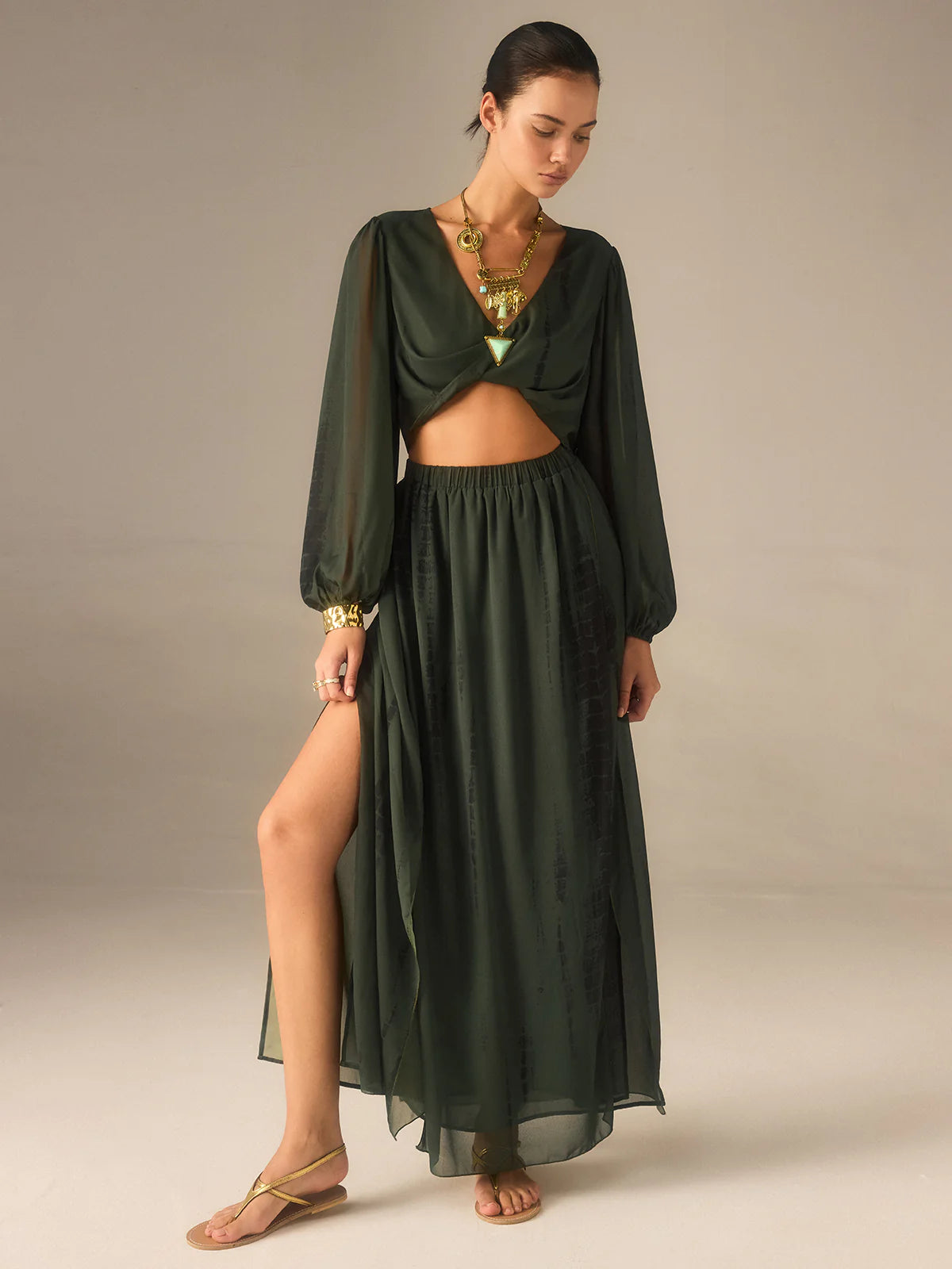 Chiffon Crop Top and Slit Maxi Skirt Set