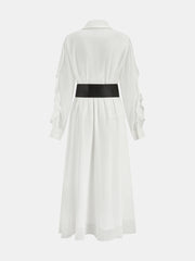 Ruffled Shirt and Midi Skirt Set with Belt