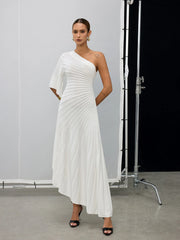 Asymmetric One-Shoulder Textured Sweater Dress